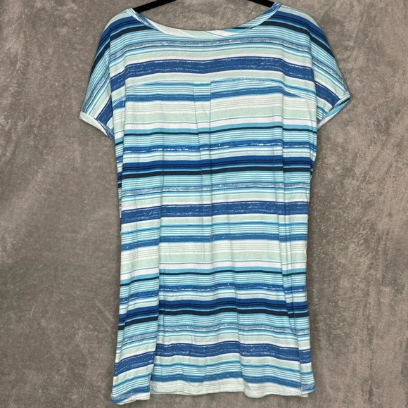 Woman Within 1X Shirt Top Blue Striped Short Sleeve Scoop Neck Cotton Blend Knit - Picture 4 of 7